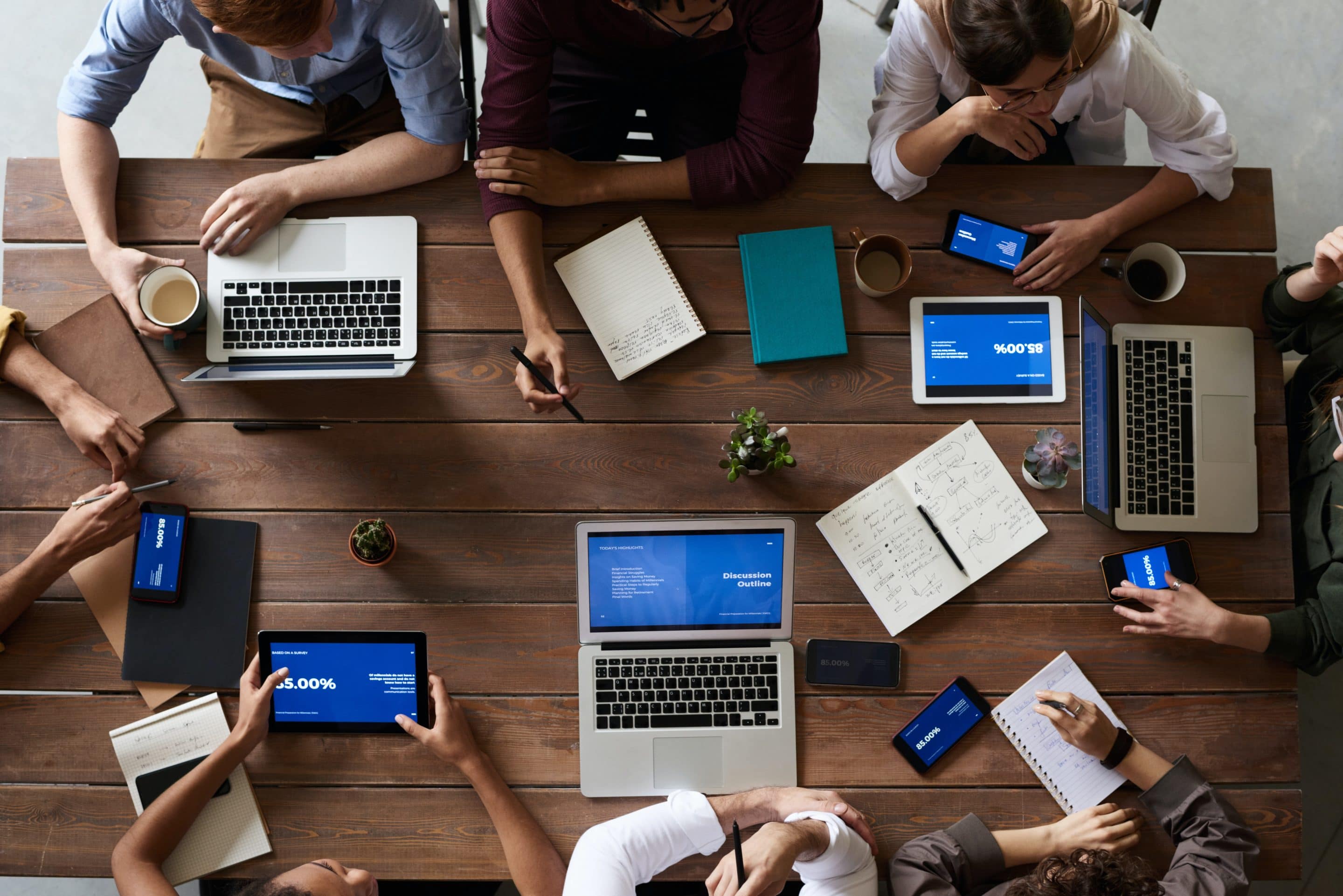office-meeting overhead image of business meeting