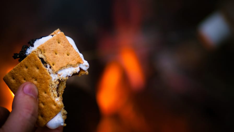 smore in front of campfire