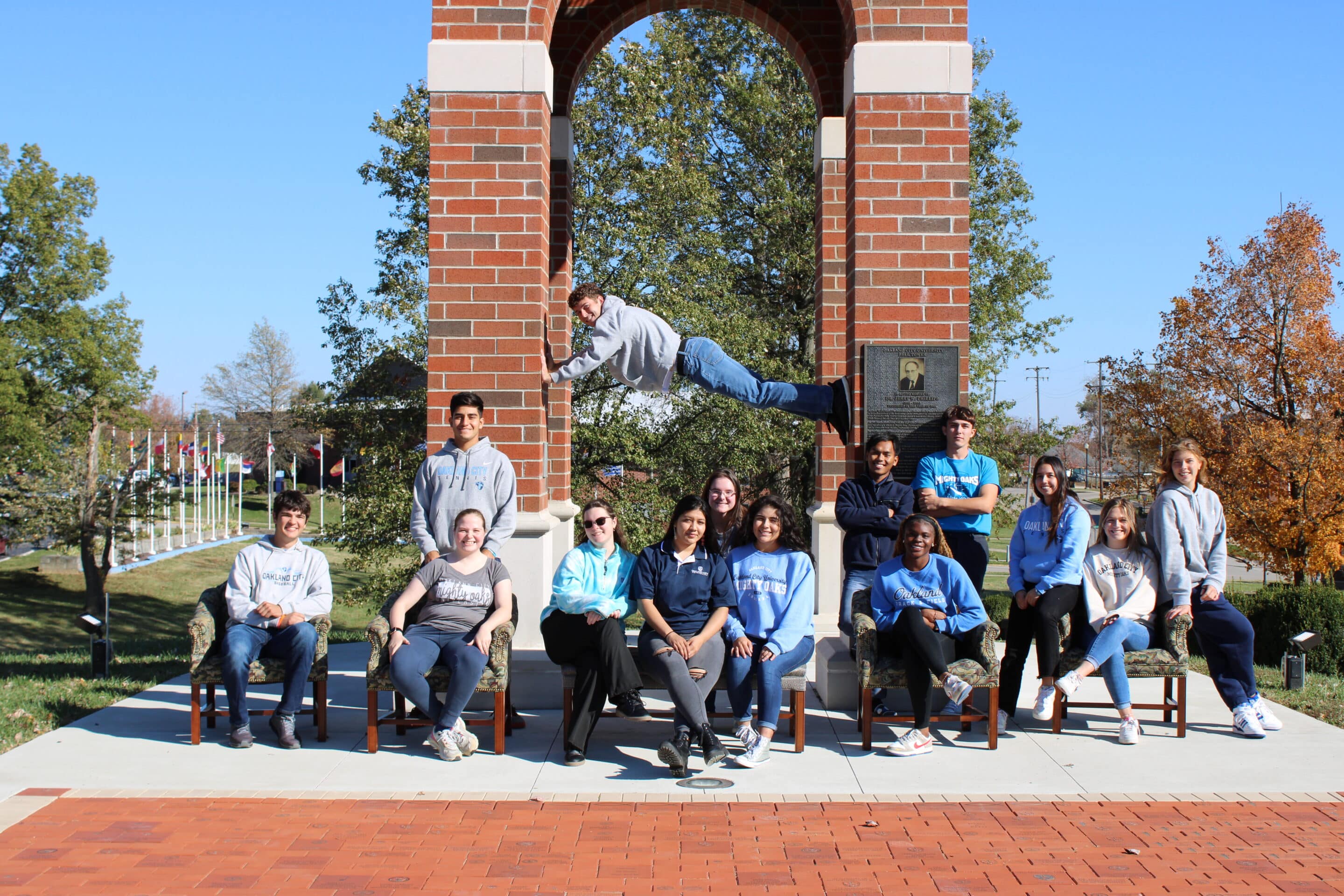 student ambassadors at the bell tower